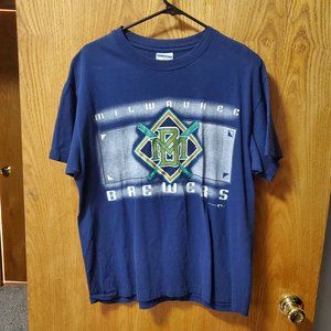 Vtg T shirt MLB Milwaukee Brewers 90s Sz L Screen Old Logo